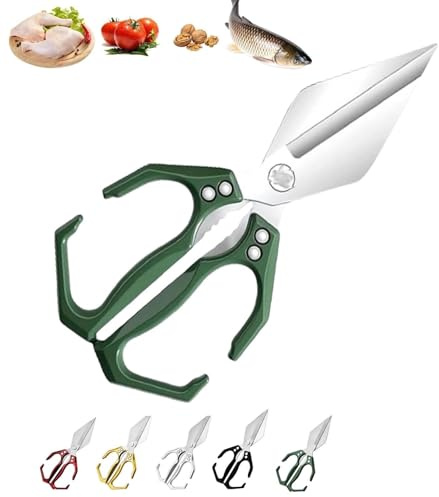 Seattleget Multifunctional Heavy-Duty Kitchen Shears, Sharp Stainless Poultry Scissors,Japanese Cooking Shearss,2 in 1 Ergonomic Kitchen Scissors,for Chicken Duck, Fish Bones(Green)