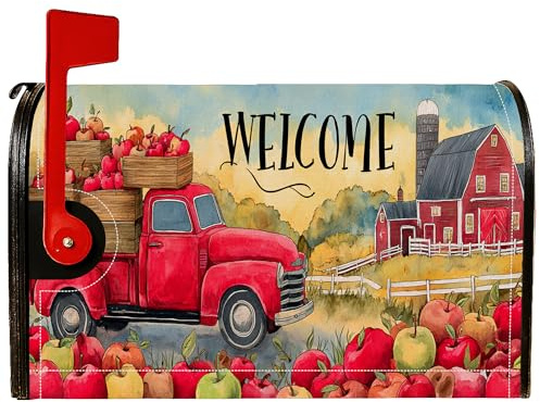Coperture magnetiche per cassette postali per camion, rustiche mele fienile autunnale rosso stagionale copertura per la decorazione esterna del cortile 53 x 64 cm