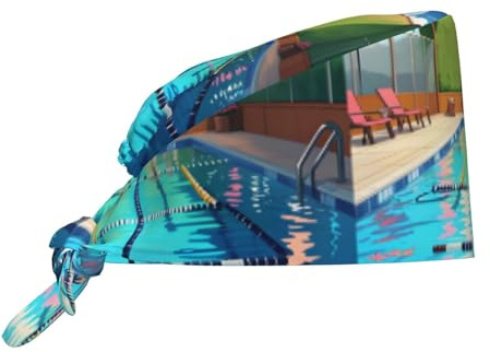 WHJDPP Kochmütze mit Flamingo- und Schwimmbad-Druck, für Damen und Herren, für Chirurgie, Stillen, Schwarz