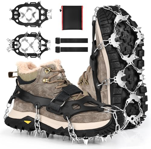 Steigeisen für Wanderschuhe,Steigeisen für Schuhe Stiefel mit 32 Spitzen,Grödel Winter Spikes für Schuhe, rutschfeste Bergschuhe