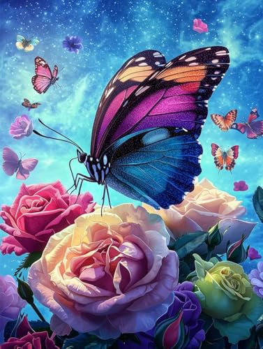 Diamond Painting Mariposa Rosa Diamond Painting Adultos, Manualidades Adultos DIY Cristal Pintura De Diamante ,kits Pintura de Diamantes 5D, arte Diamante Taladro Completo para Decor 80x110cm s-150