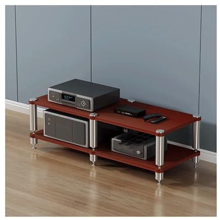 Moderno rack HiFi AV Media Stand Sfalsato in Legno Mensole 2Tier Stereo Component Cabinet Console di Gioco Mensola per Proiettore Lettore DVD TV Box (Marrone)