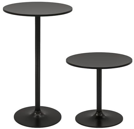 TANGZON 60CM Round Bar Table Set of 1/2, 2-in-1 Height Adjustable Pub/Coffee Tables with Metal Base, Bistro Dining Furniture for Home Kitchen Cocktail, Easy Assembly (1, Black)