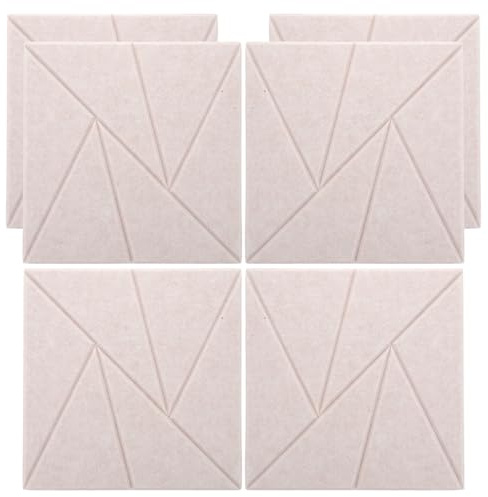 6pcs Acoustic Foam Panel Self Adhesive Polyester Beige | Office Gaming Room Use, High-efficiency Sound Reduction, Aesthetic Enhancement
