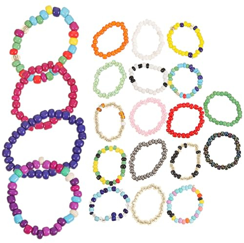 DOITOOL Perlenringe Satz 21 Bunte Fingerringe Elastische Schmuck für Damen Strandparty Sommer 0.91X0.91 Zoll Kreative Perlenringe Zufällige Farbe