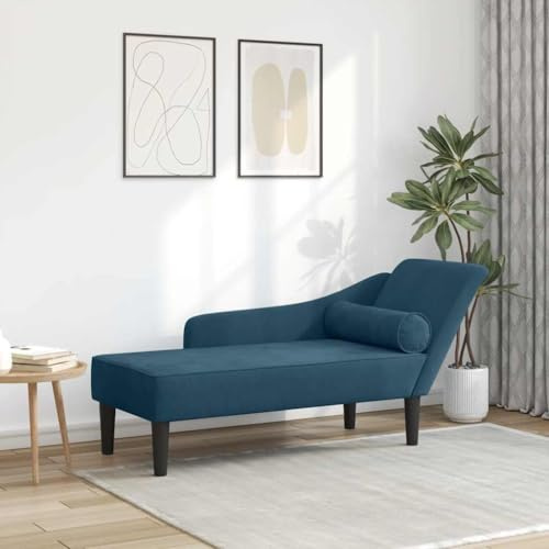 Kaloriko Chaiselong blå av sammet med kudde 141 x 55,5 x 66,5 cm, ergonomisk Recamiere solstol med stoppning och ryggstöd, perfekt för att koppla av, läsa och vila i vardagsrummet eller kontoret
