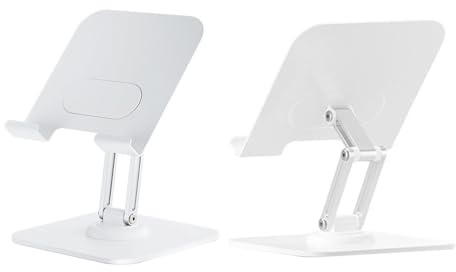 XUMIUZIY Vikbart Tablettställ, 360° Roterande Justerbart Aluminiumlegering Bordstelefon Tabletthållare för Hemköket (Vit)