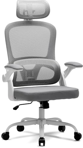 Magic Life Silla de Oficina ergonómica con cojín elástico, Respaldo de Malla Transpirable, reposabrazos Plegables, Soporte Lumbar, Altura Ajustable, Silla de Escritorio para Oficina y hogar