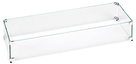 American Fireglass Flammenschutz aus gehärtetem Glas für 76,2 x 15,2 cm lineare Drop-In-Feuerstellenpfannen | Outdoor-Windschutz mit feuerfesten Aluminiumhalterungen und rutschfesten Füßen | 90,2 x