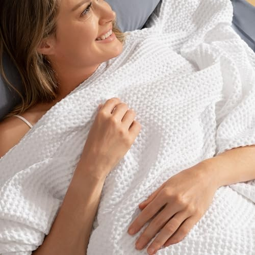 PHF Coperta termica in 100% cotone a nido d'ape, per decorazioni domestiche, morbida, confortevole, traspirante e assorbe l'umidità per tutte le stagioni, perfetta per divano letto, divano queen size