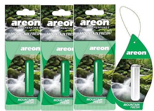 AREON Liquid Auto Duft Berg Frisch Autoduft Lufterfrischer Duftflakon Parfüm Set Flakon Aufhängen Hängend Anhänger Spiegel Grün 5ml 3D (Mountain Fresh Pack x 3)