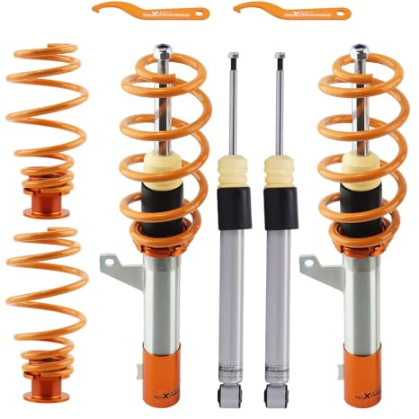 maXpeedingrods 4 Lots de Combinés Filetés Coilover pour VW Golf MK5/6 Jetta/Passat/Octavia/Altea 5P/A3, Kit de Ressorts de Suspension Amortisseurs Hauteur Réglable - Or