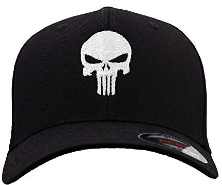 Café Viereck ® Unisex Cap Wooly Combed – Gestickt mit Punisher Zeichen – für Männer und Frauen