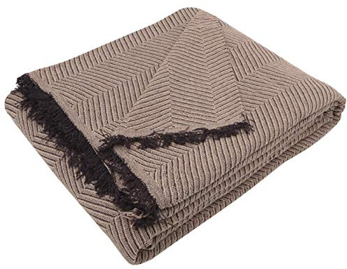 MERCURY TEXTIL- Colcha Multiusos Sofa,Manta Foulard,Plaid para Cama,Cubresofa Cubrecama,jarapas,Comoda Practica y Suave. Poliester Algodón (180 x 260cm, Espiga Camel Cafe)