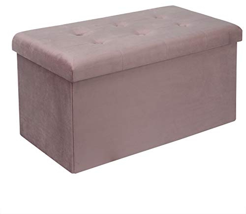 WOLTU Sitzbank mit Stauraum Sitzhocker Faltbar Aufbewahrungsbox Fußablage, Gepolsterte Sitzfläche aus Samt, max. statische Belastbarkeit 300 kg, 80 L, 76x37,5x38 cm, Rosa