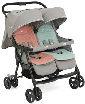 Joie Aire Twin Nectar und Mineral Kinderwagen - Zwillingskinderwagen - Aluminiumgestell - Geeignet ab Geburt - 15 kg - Dark Pewter