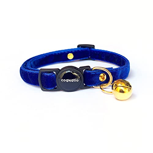 Cognatio Sicherheits-Katzenhalsband, mit Schnellverschluss, doppelter Samt, mit Glöckchen, erhältlich Samt, gerippt, perfekt für Ihre Katze (20-30 cm) (20-30 cm, Marineblau)