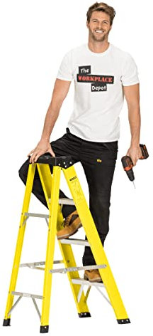 The Workplace Depot 4 Tread Fibreglass Step Ladder – Lightweight, Stable & EN-131 Certified – Professional-Grade Ladder for Electrical & Industrial Use