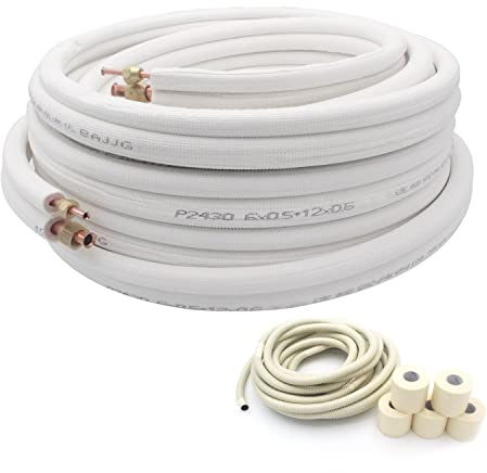 50 Ft Air Conditioning Copper Tubing Pipe Extension, 1/4 1/2 3/8 PE Thickened for Mini Split AC and Heating Equipment Insulated Coil Line HVAC Refrigerant with Nuts (1/4 & 3/8* 3/8 PE WITH NUTS)