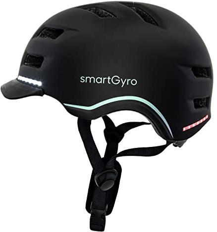 smartGyro Smart Helmet PRO – Smart Helmet mit automatischem Bremslicht, Blinkern, Lautsprechern, Bluetooth, Größe L, EPS + PC, Batterie, Frontvisier, LEDs vorne und hinten, schwarze Farbe