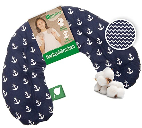 Herbalind Kirschkernkissen Nacken Schulter Wärmekissen für Mikrowelle - Handmade in Germany, 100% Baumwolle - hochwertige Natürliche Wärmflasche Körnerkissen Nackenhörnchen (blau Anker Welle)