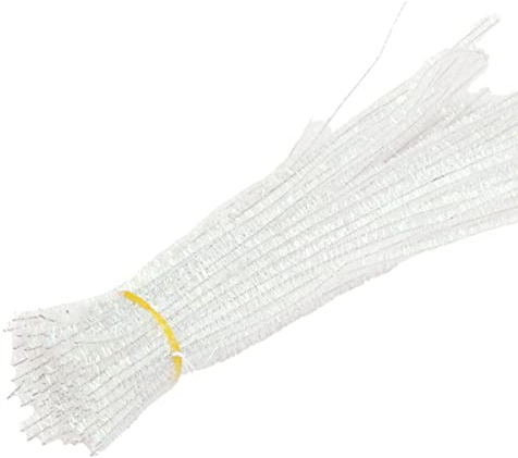 Cozylkx 100 Stück Plüsch Lametta Stiele, 30 Cm/11,8 Zoll, Chenille Stiele Pfeifenreiniger Glitzer Lametta Für Heimwerker,Weiß