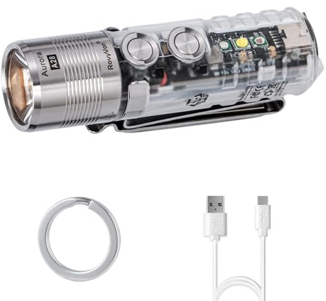 RovyVon Aurora A28-G2 LED Taschenlampe Aufladbar,600 Lumen Hoher CRI Kleine Taschen-Taschenlampe mit Seitenlicht(365nm&Rot&Weiß),Magnetischer Clip,IPX8,850mAh Akku,Inklusive USB-C-A Kabel