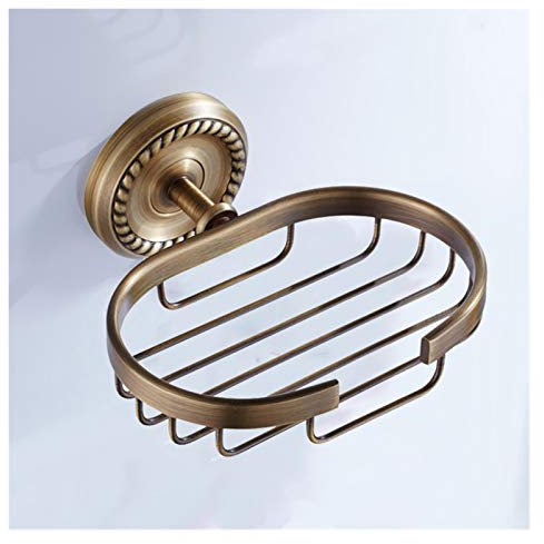 Bathroom towel bar Bronze Bathroom Accessories Antique Toilet Brush Holder Vintage WC Roll Paper Holder Ceramic Double Cup Holder Brass Soap Dishes (Color : Soap Basket)
