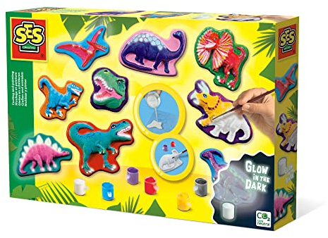 SES Creative 01292 Gips Gießen Dino-Fantasie, Dinosaurier Bastelset für Kinder