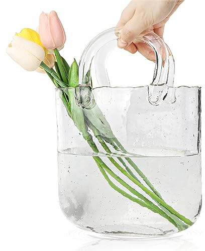 DBREAKS Vaso per borsa in vetro, cesto da scrivania decorativo, portafoglio fatto a mano trasparente