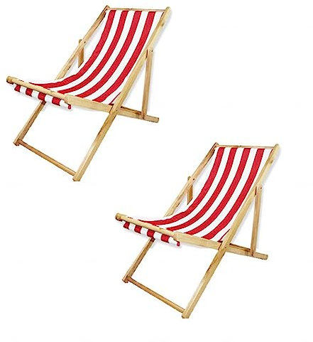 VIDECOR Outdoor-Terrassen-Loungesessel aus Holz, 2er-Set, Strand-Sessel-Set, Höhe, Tragbar, Liegestuhl, Massivholzrahmen mit Weißem Polyester-Segeltuch,G