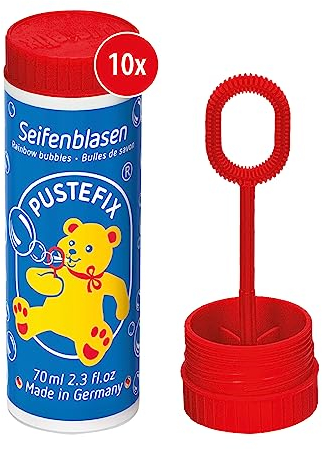 PUSTEFIX Seifenblasen Set I 10x Klassik 70ml I Bunte Bubbles Made in Germany I Seifenblasen für Hochzeit, Kindergeburtstag, Standesamt, Polterabend I 10 x 70 ml Vorteilspack für Kinder & Erwachsene