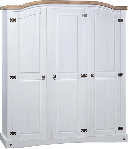 KOIECETA Kiefer Kleiderschrank Mexiko-Stil Corona Garderobenschrank Schlafzimmerschrank Dielenschrank Holzschrank Schrank (Weiß, 3 Türen)