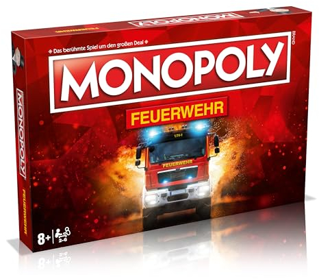 Winning Moves Monopoly Feuerwehr Edition - Monopoly Spiel für Fans - Familienspiele Strategie Brettspiele Feuerwehr - 2+ Spieler ab 8+ Jahren - Deutsch