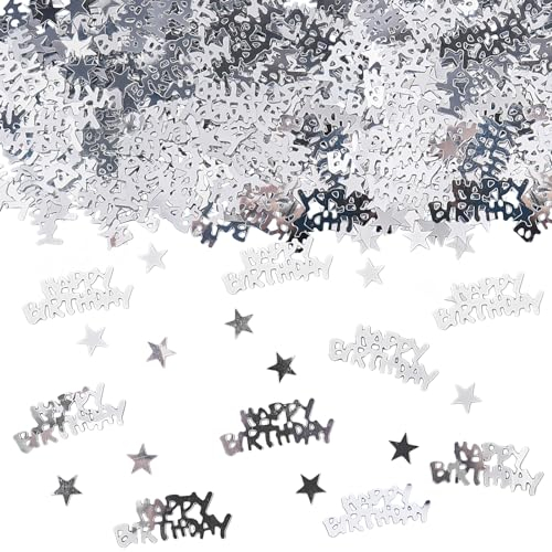 GoldRock Lot de 500 confettis argentés Happy Birthday - Décoration de table à paillettes - Décoration d'anniversaire - Serpentins