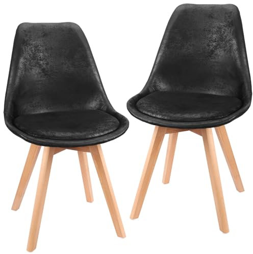 FRUOGO 2er Set Esszimmerstühle mit 28 mm dicken Massivholz Buche Bein,Der Stoff ist EIN Wildlederimitat Wohnzimmerstuhl,Gepolsterter Skandinavische Küchenstühle Polsterstuhl