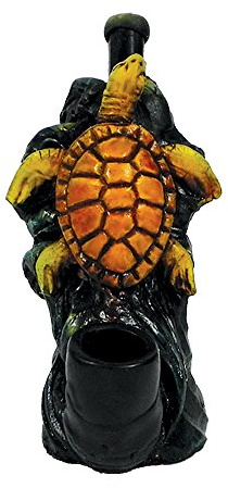 Surfing Sea Turtle Figurine - Handmade Beach Animal Art Natural Coconut Bowl Nature Gifts for Smokers
