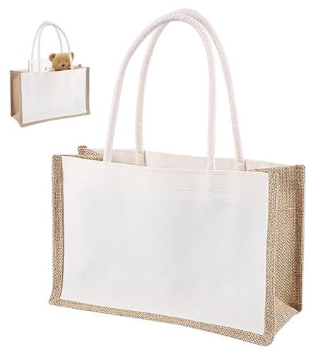 Natural Hessian Tote Bag With Cotton Handles - Reusable Burlap Jute Shopping for Picnic, Travel, Beach and Daily Life