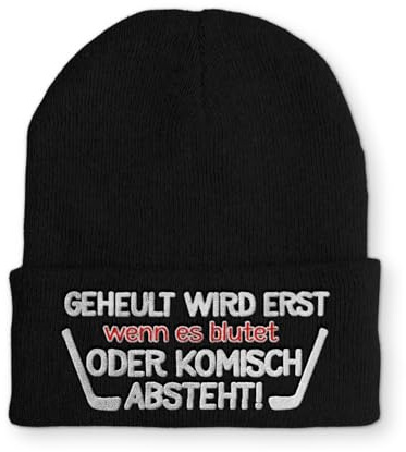 tshirtladen Spruchmütze Strickmütze Eishockey Wintermütze lustige Beanie mit Stick OneSize