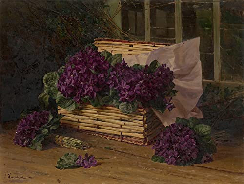 MSTECO Klassische Malerei Leinwand Abstrakt Kunstwerk Wandkunst Bild Druck Stillleben mit veilchen iosif Evstafevich Krachkovsky für Bürodekoration 60x90cm