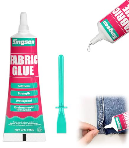 Fabric Glue, 70ml Permanent Clear Washable Clothing Glue for All Fabrics, Mighty Mend it Fabric Glue, Cotton, Flannel, Denim, Polyester, Doll Repair, 24 Hours Dry and Waterproof (70ml)