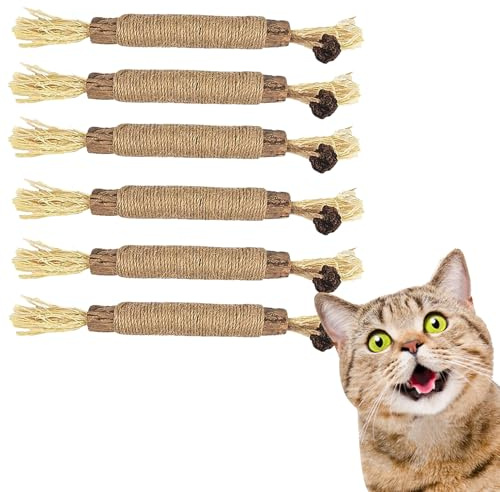 6Pcs Natural Catnip Sticks Kitten Teething Toy Dental Care Stress Relief