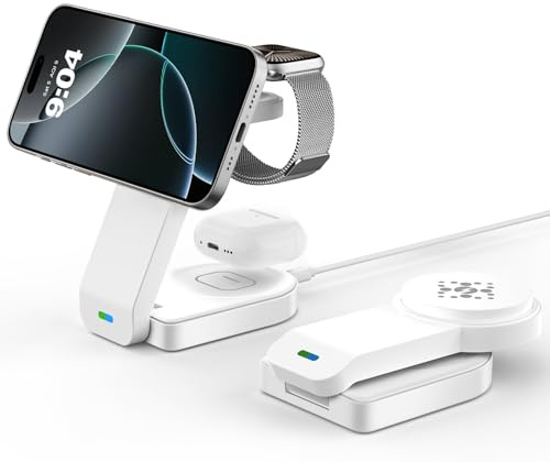 3 in 1 Magnetic foldable Charger,Travel Wireless Charging Station for Apple | Mag-Safe Wireless Charger for iPhone 17/Air/16/15/14/13/12,Charger for iWatch 11/10/9/8/Ultra 3/2/1,AirPods 4/3/2/Pro3