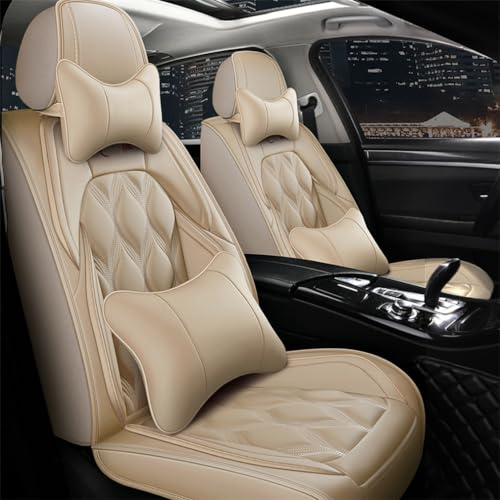 Muchkey Auto Sitzbezüge kompatibel mit Hyundai für Tucson/Tucson Hybrid | Leder 5 Sitze Autositzbezüge mit Kopfstütze Nackenkissen & Rückenkissen Autositze (mh109 Beige