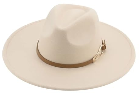 Mnjyihy Fedora Hüte Für Damen Filzhüte Für Herren Solide Breite Krempe 95 cm Gürtel Lässiger Formeller Panamahut beige 56 58cm