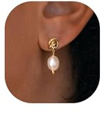 BSGRL Pearl Earrings-14K Gold Plated Dainty Knot Pearl Drop Earrings for Women