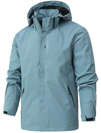 Waterproof Jacket For Mens Outdoor Windproof Jacket Warm Solid Color Coats with Hooded Drawstring Pockets Raincoat Lightweight Sportswear Hiking Climbing Trekking Cycling Hunting Plus Size