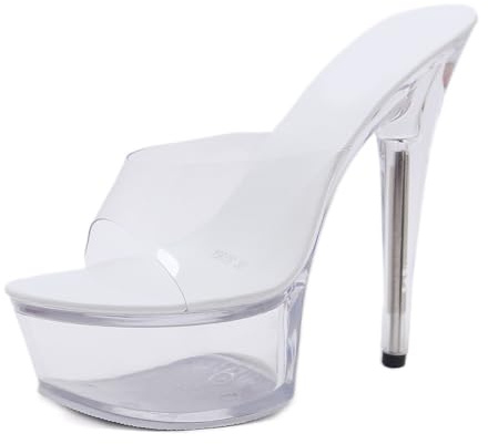 Women's Clear Platform Stilettos Heeled Sandals-Clear High Heels for Party Wedding Women Dress Shoes-6 inch Heels,White,6 UK