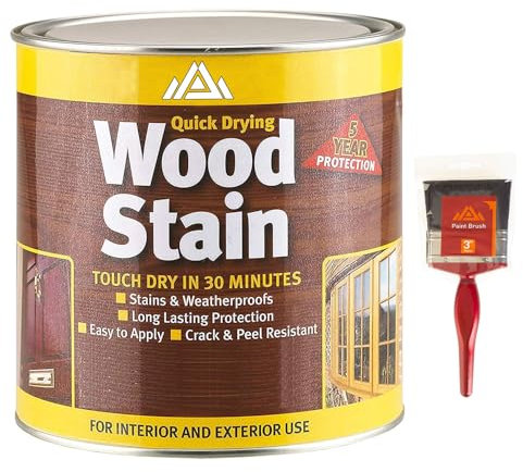 Quick Drying Wood Stain and Paint 2.5L Weatherproof Wood Preserver Outdoor & Indoor Use Solvent Free with Perfectonish Brush
