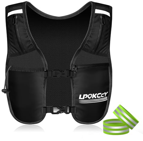 Gilet de course avec 2 brassards réfléchissants haute visibilité, gilets de course réfléchissants pour femmes et hommes avec taille réglable, gilet d'hydratation léger, 5 poches